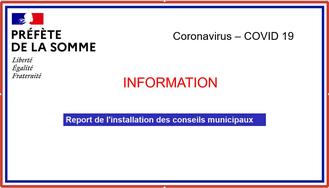 Coronavirus COVID 19  Report de l'installation des conseils municipaux